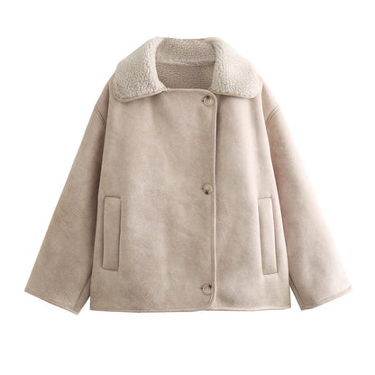 Damen Kuscheljacke Kunstfellkragen Eveloria