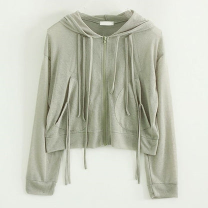 Damen Cropped Kapuzenjacke Reißverschluss