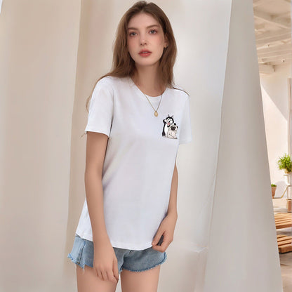 Damen T-Shirt Baumwolle Tiermuster Weiß