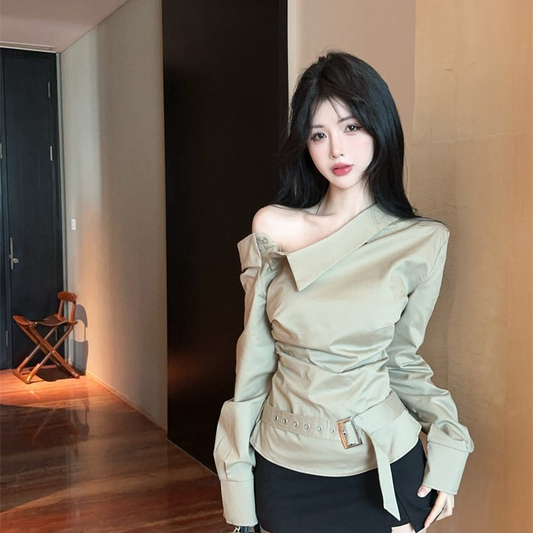 Damen Off-Shoulder- mit Gürtel Elegant