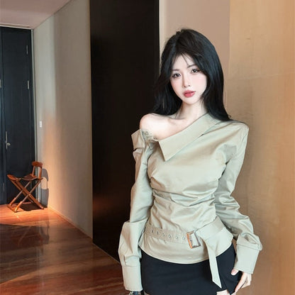 Damen Off-Shoulder- mit Gürtel Elegant