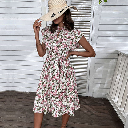 Damen Kleid Florales Muster Rüschenbesatz Eveloria