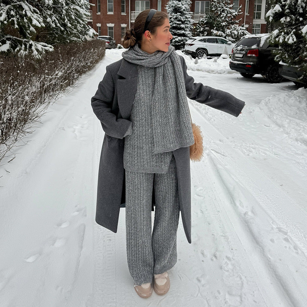 Damen Strickanzug Hohler Kragen Weites Design Eveloria
