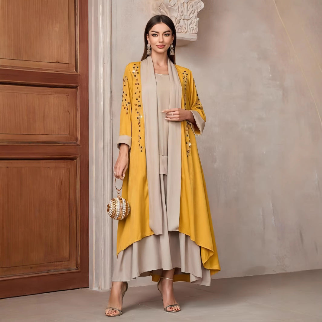 Damen Langarmkimono Dekorative Applikationen Asymmetrisch