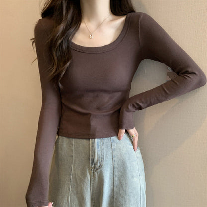 Damen Langarmshirt Figurbetont Weiter Ausschnitt Eveloria