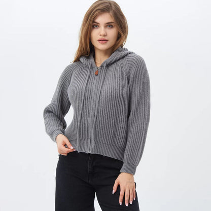 Damen Hoodie Weiches RippstrickMaterial Mit Kordelzug Schwarz - Eveloria