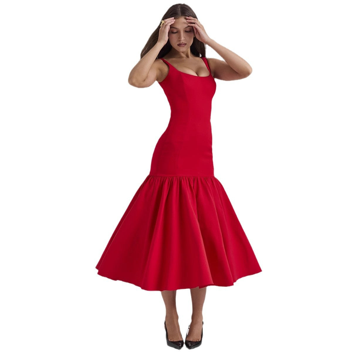 Damen Maxikleid Schwingender Rock Figurbetonter Oberteil Eveloria