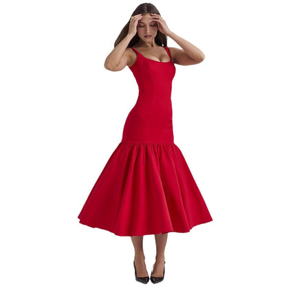 Damen Maxikleid Schwingender Rock Figurbetonter Oberteil Eveloria