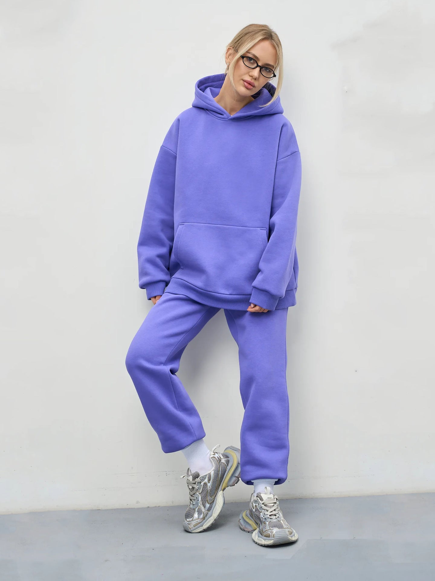 Damen Sweat-Set mit Kapuze Weites Cut Grau Eveloria