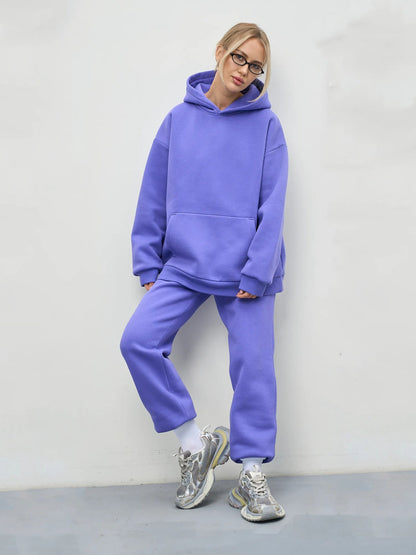 Damen Sweat-Set mit Kapuze Weites Cut Grau Eveloria