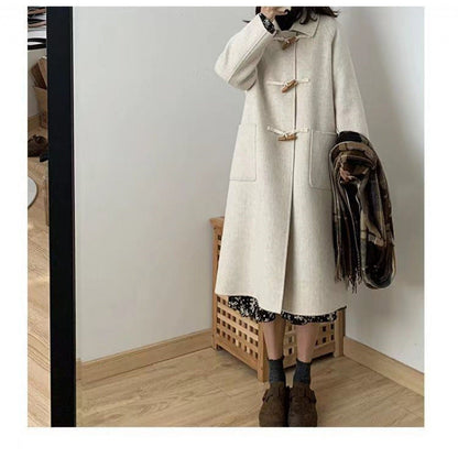 Damen Dufflecoat Praktische Taschen Dekorative Holzknebel