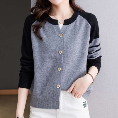 Damen Cardigan Farbkontrast Knopfdetails Eveloria