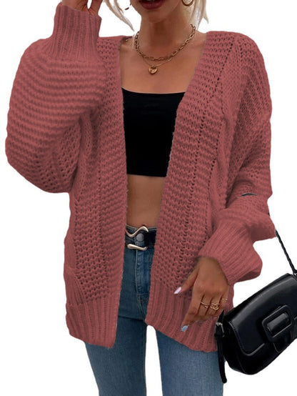 Damen Cardigan Grobstrick Lässiger Schnitt Bequeme Offene Taschen