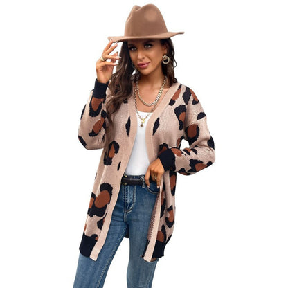 Damen Cardigan Lässig Leopardenmuster Offener Schnitt