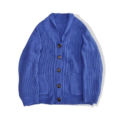 Herren Strickcardigan Blau Relaxed Fit mit Schalkragen und Knöpfen