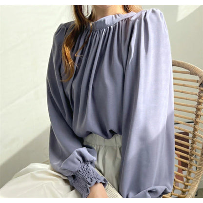 Eveloria Damenbluse Voluminöse Ärmel Stehkragen Elegante Bluse