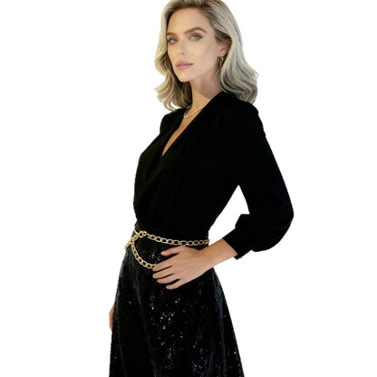 Damen Jumpsuit Eleganz Pailletten V-Ausschnitt Eveloria