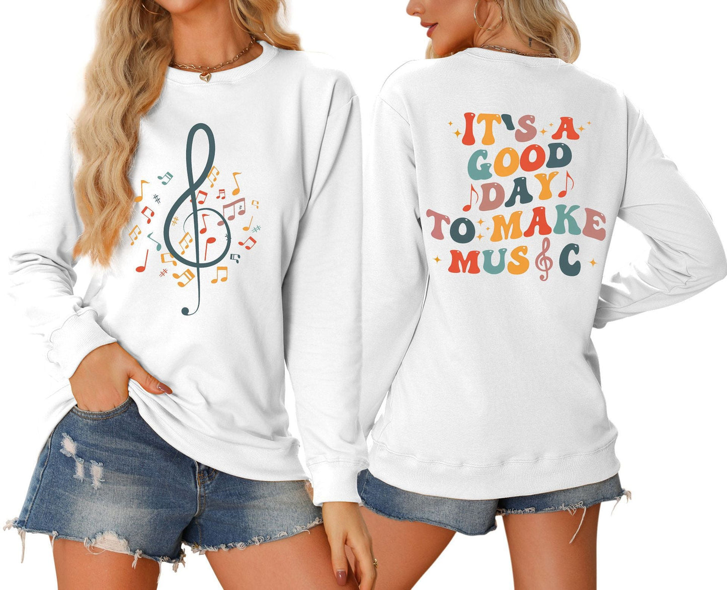 Damen Sweatshirt Musikalisches Motiv Kreativer Schriftzug Grau