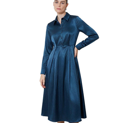 Damen Hemdblusenkleid Mittellänge Seide Glanz Eveloria