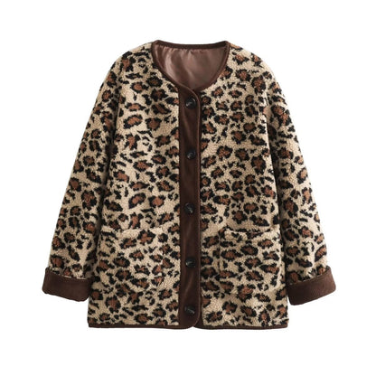 Damen Plüschjacke Leo-Muster Eveloria