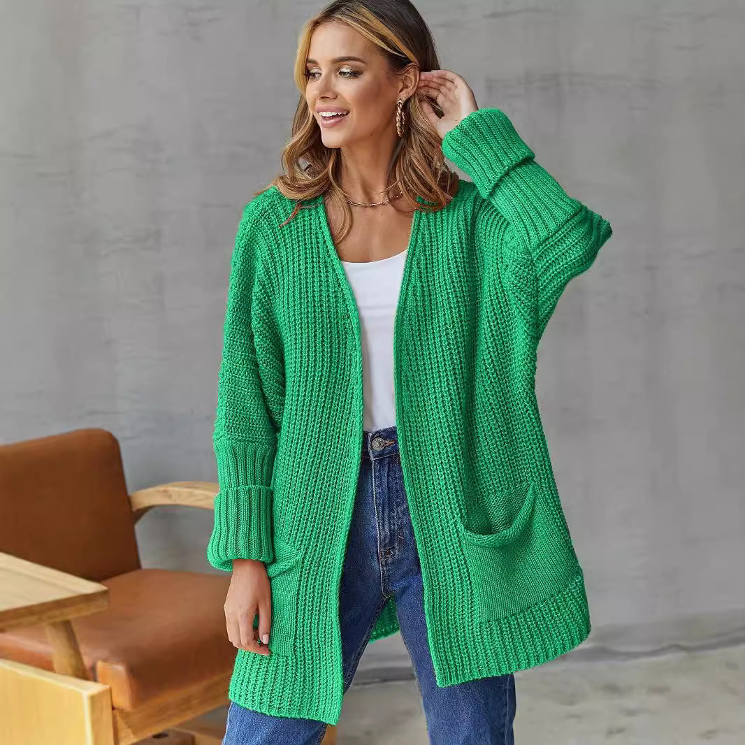 Damen Strickjacke Offene Front Große Taschen Eveloria - Eveloria