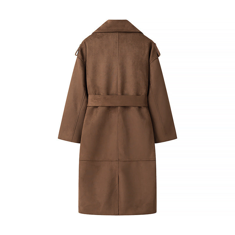 Damen Trenchcoat Wildleder Elegant Braun