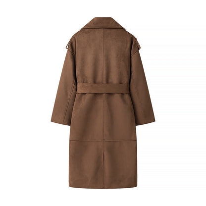 Damen Trenchcoat Wildleder Elegant Braun