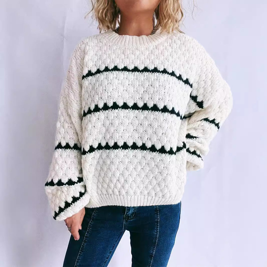 Damen Pullover Grobgestrickt Lässiger Schnitt Modernes Muster