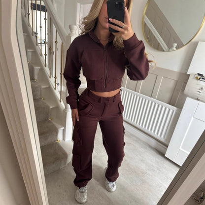 Damen Freizeit-Set Cropped mit Reißverschluss und Taschen