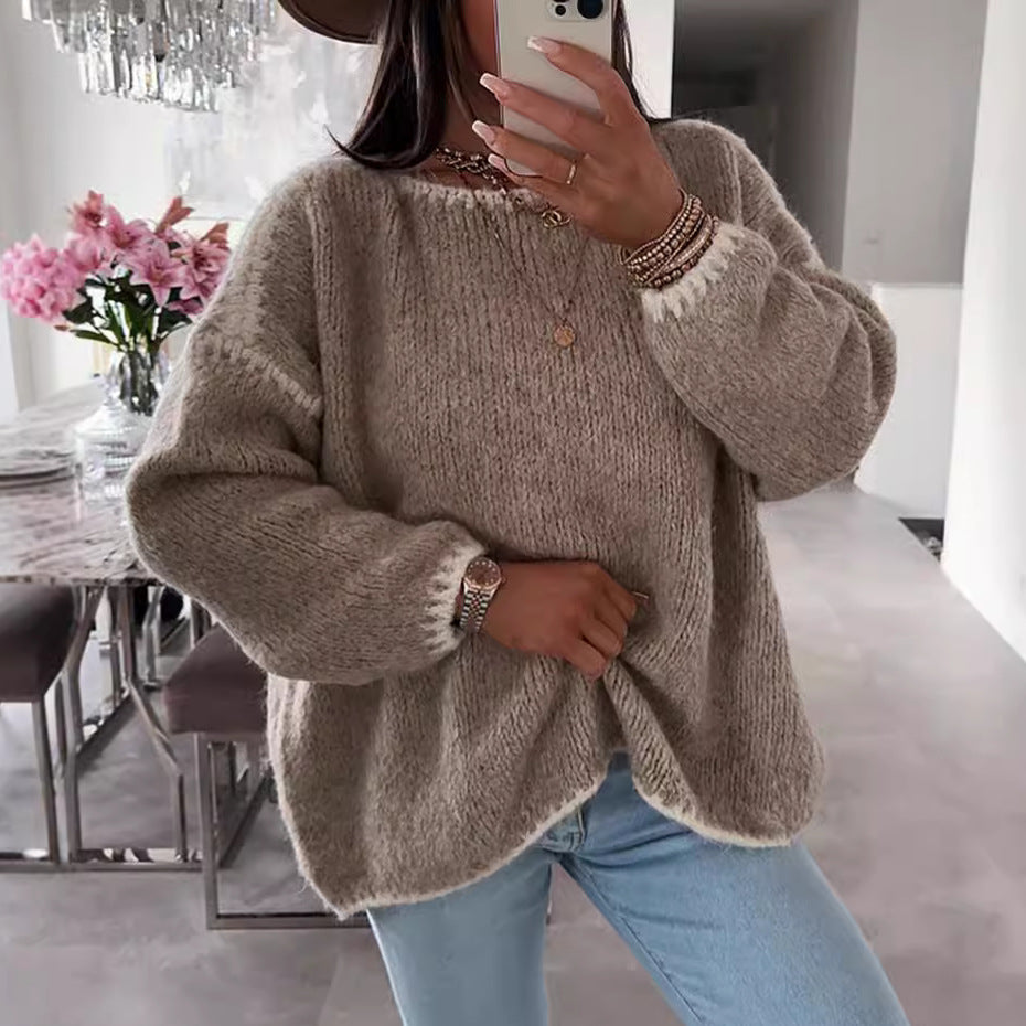Damen Oversized Strickpullover KontrastAkzente - Eveloria
