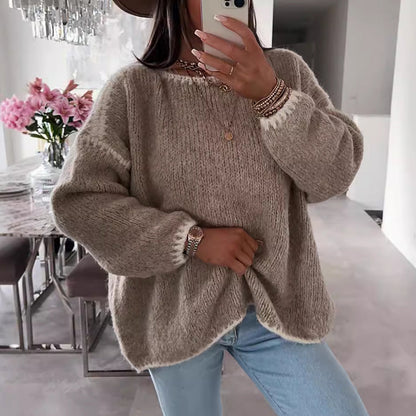 Damen Oversized Strickpullover KontrastAkzente - Eveloria