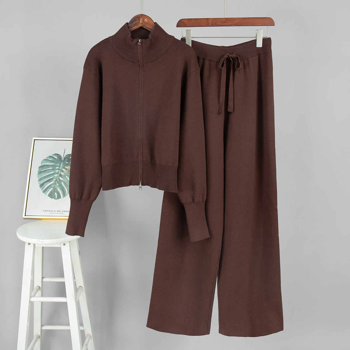 Damen Strickensemble mit Zip-Kragen und weitem Schnitt