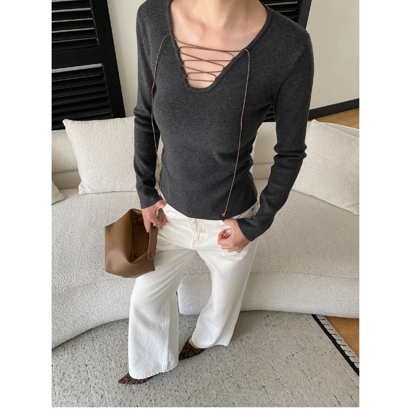 Damen Langarmshirt Schnürdesign Eveloria