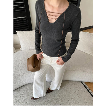 Damen Langarmshirt Schnürdesign Eveloria