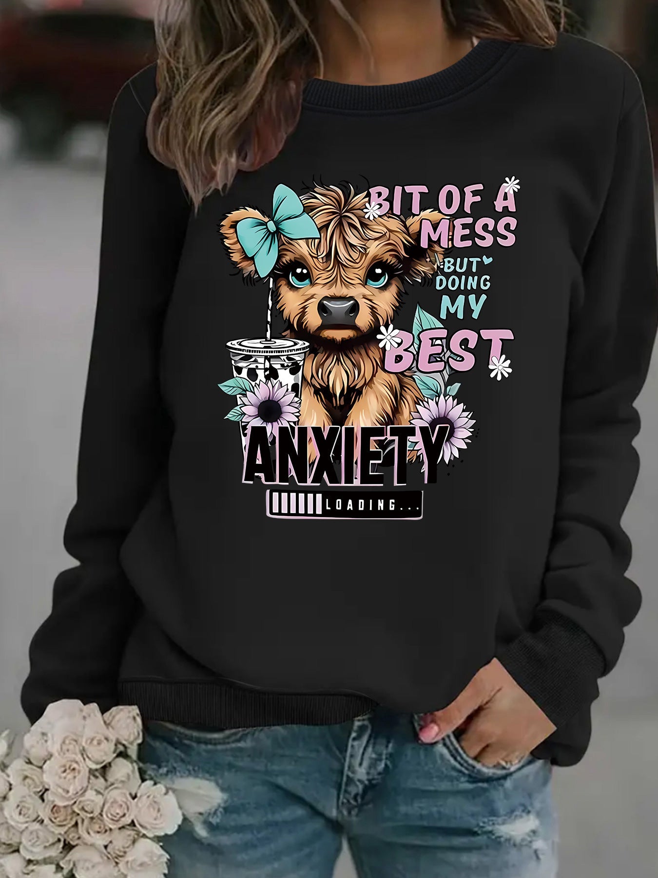Damen Sweatshirt Hundedesign Weiss