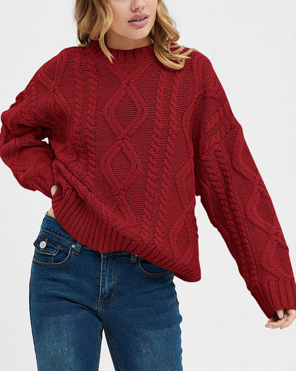 Damen Pullover Grobgestrickt Zopfdesign Eveloria