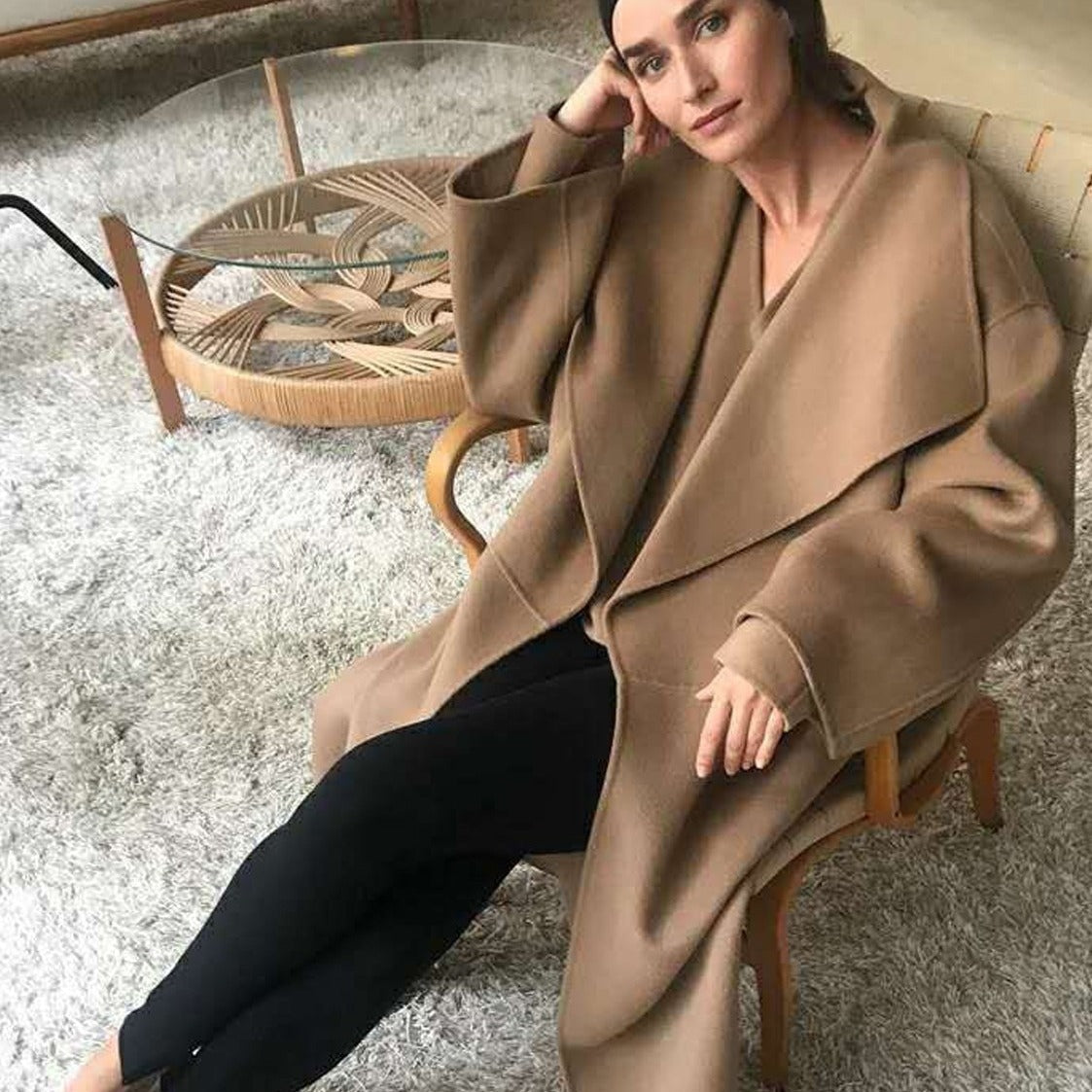Damen Oversize-Mantel Offener Vorderteil Schwarz Eveloria - Eveloria