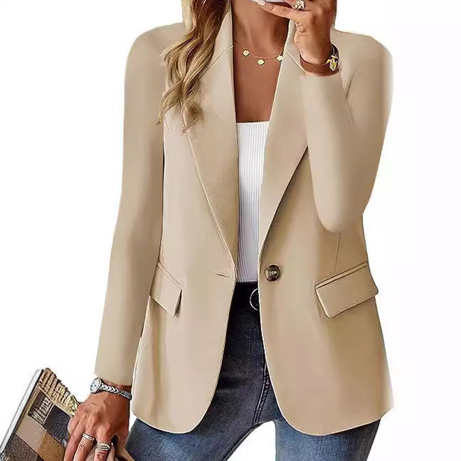 Damen Blazer Elegant Casual Modern mit Taschen Beige
