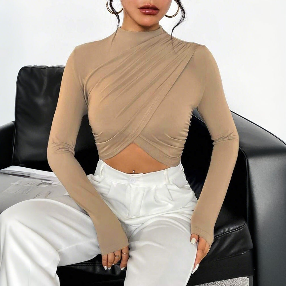 Damen Langarm Crop- Asymmetrisch Stehkragen Elegantes Design - Eveloria