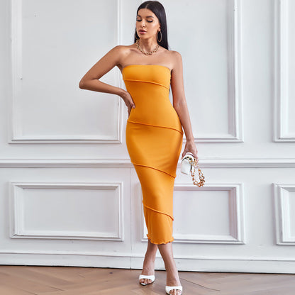 Damen Midikleid Tailliert Schulterfrei Eveloria