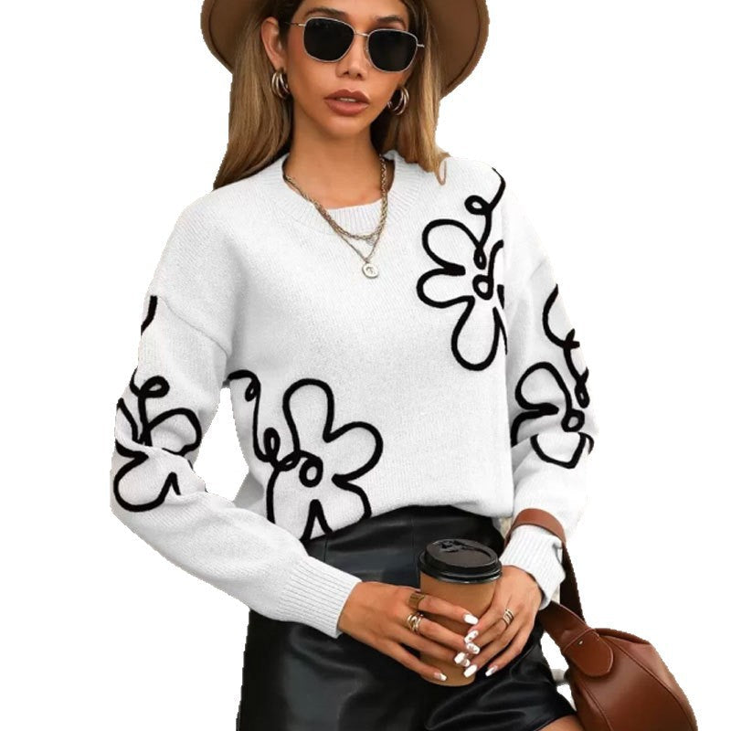 Damen Pullover Floral Applikationen Eveloria