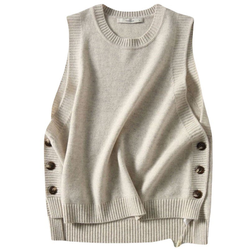 Damen Strickweste Elegantes Design mit Knöpfen Beige