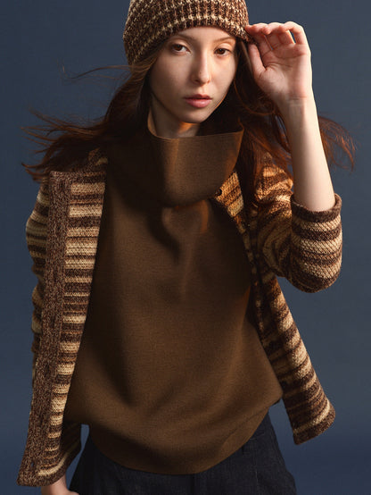 Damen Strickweste Lässig Hochgeschlagener Kragen Beige