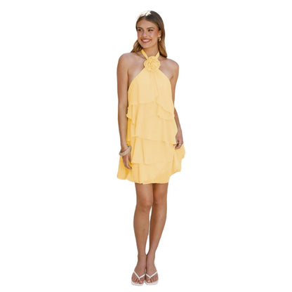 Damen Rüschenkleid Halterneck Mehrlagig Eveloria
