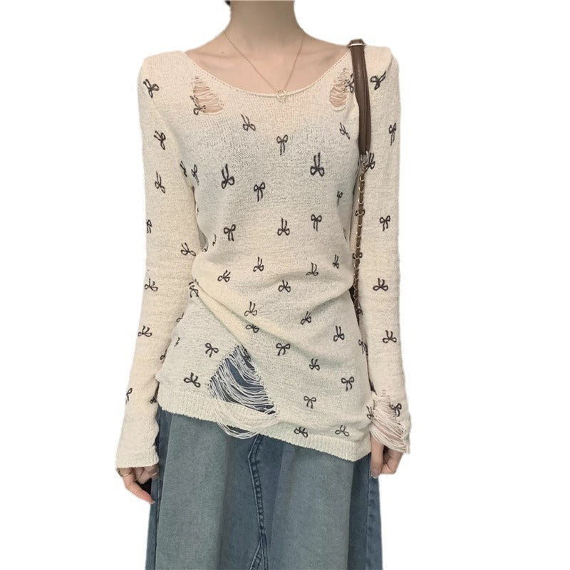 Damen Langarmshirt Risse Verspielt Motiv Eveloria