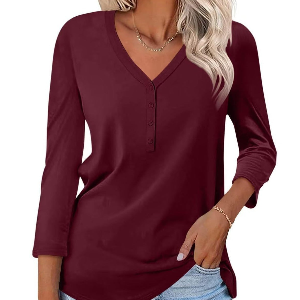 Damen Langärmliges V-Ausschnitt Shirt Eveloria - Eveloria
