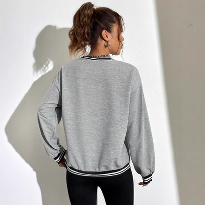 Damen Sweatshirt Hawaii-Motiv Überschnittene Ärmel Grau Eveloria