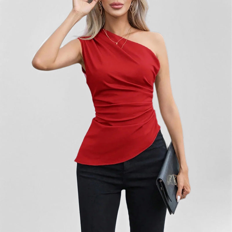Damen One-Shoulder-Oberteil mit Raffungen Asymmetrisch