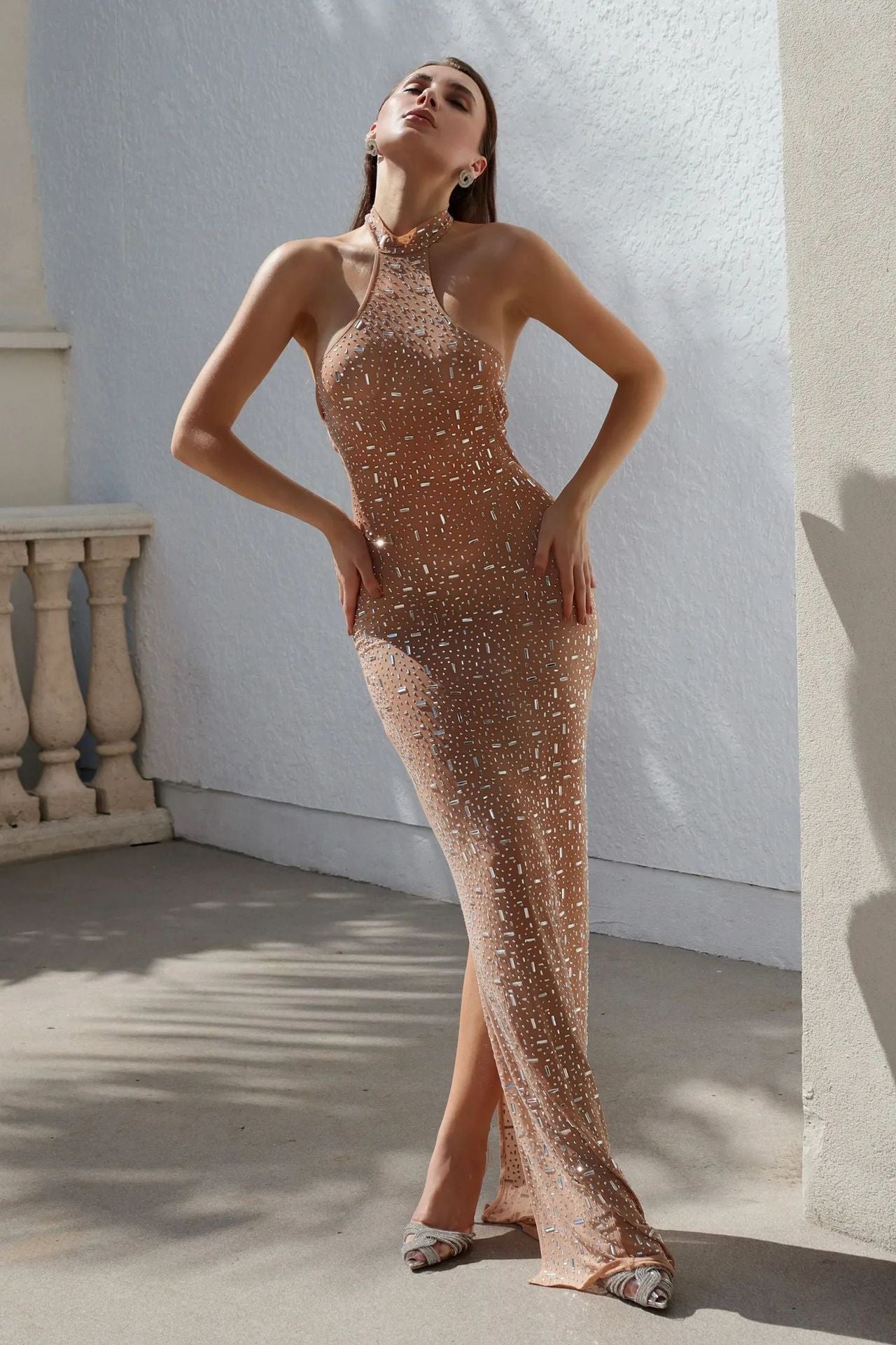 Eveloria Damen Abendkleid Bodenlang Glitzernd