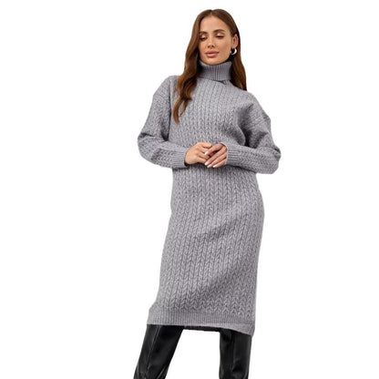Damen Rollkragenpullover Grobstrick Zopfmuster Lässig Beige
